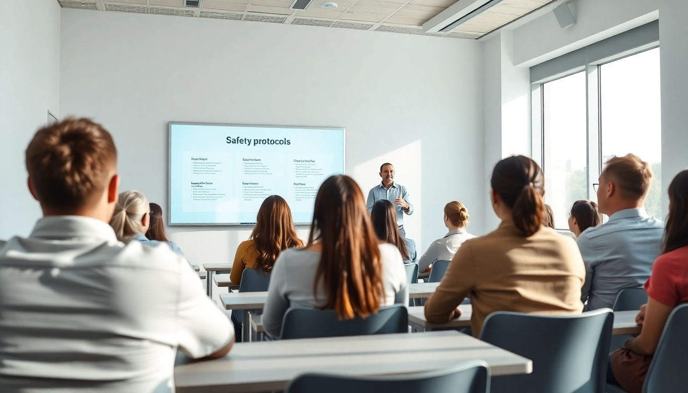 Engaged students participating in a security class led by an instructor in a bright classroom.