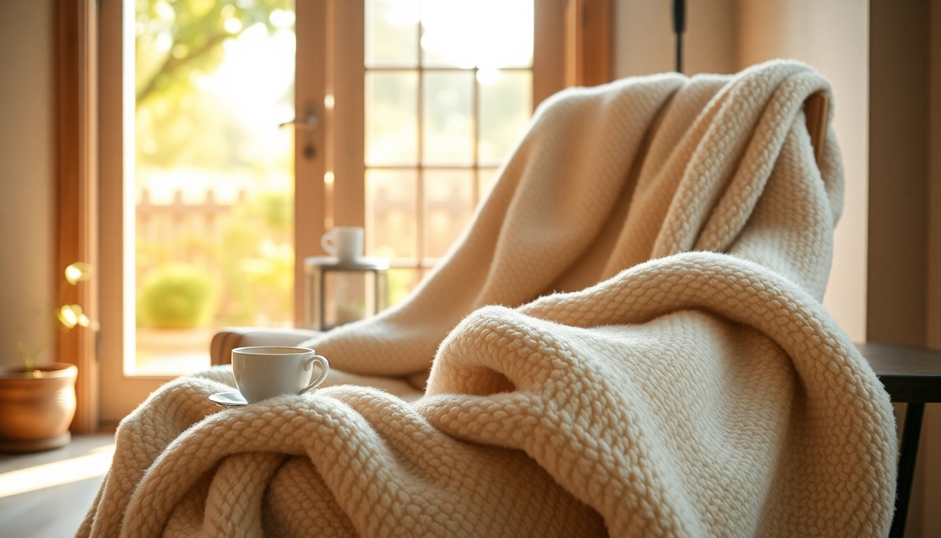 Fleece dekbed over een houten stoel, creëert een gezellige sfeer in een zonlit kamer.