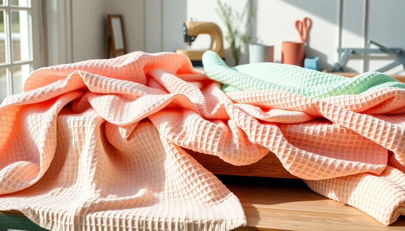 Wafel katoen in zachte kleuren en texturen, perfect voor babykleding en decoratie.