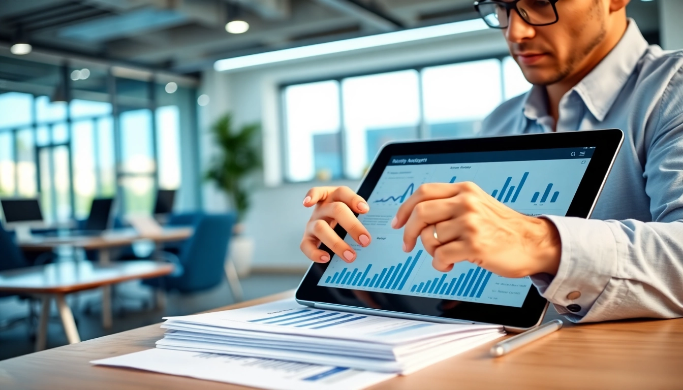 View of an accountant analyzing data through Monthly Accounting Services in a contemporary office.